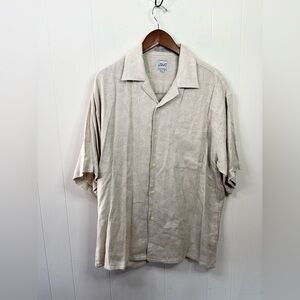Elliot tan woven knit linen rayon button down shirt size L men’s